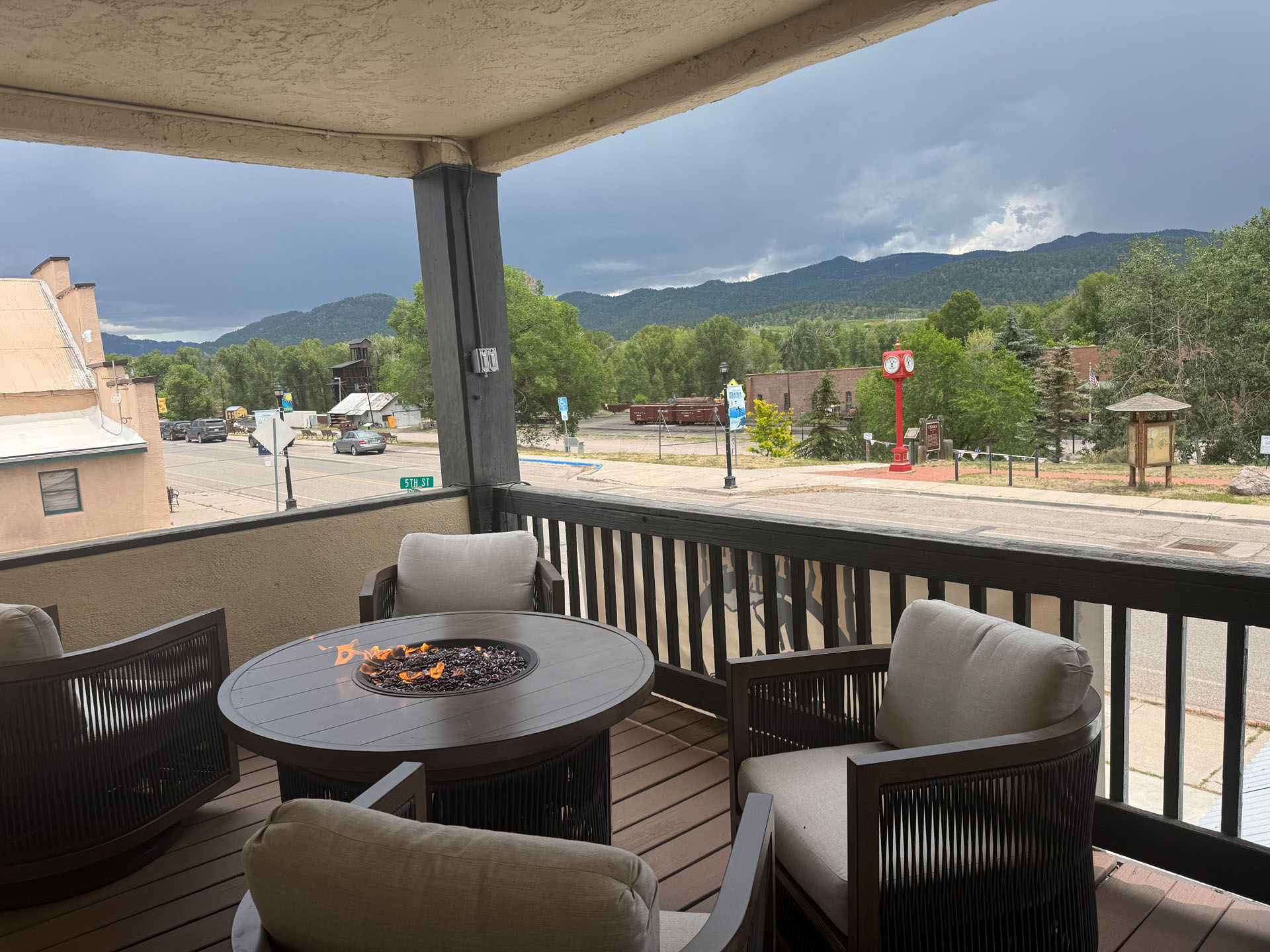 Deck seating with mountain views